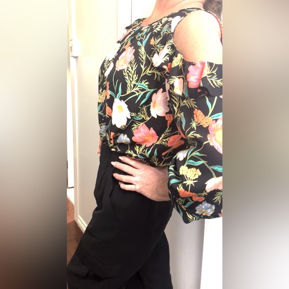 kate spade Black Blossom Floral Cold Shoulder Top Blouse - Picture 8 of 10